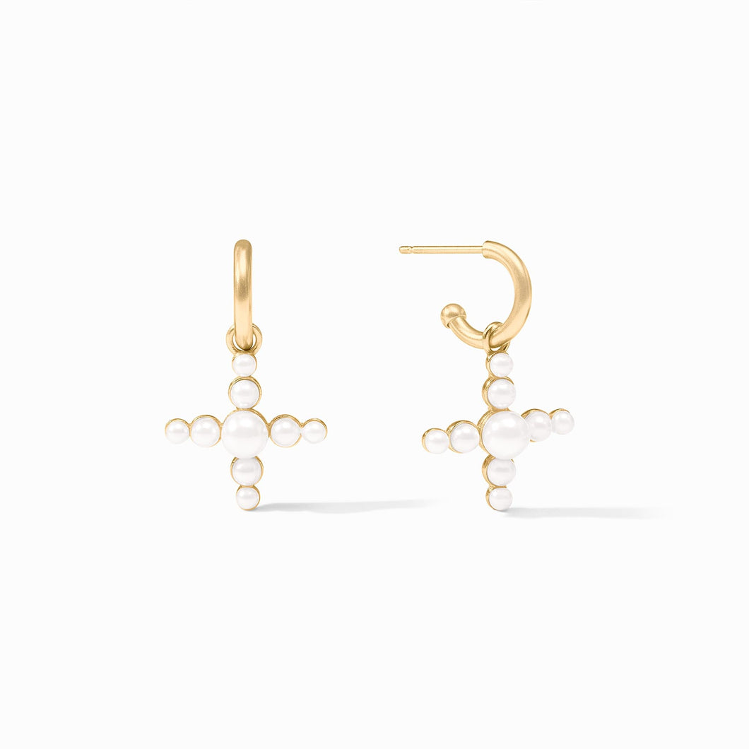 Gumdrop Cross Hoop & Charm Earring - Pearl
