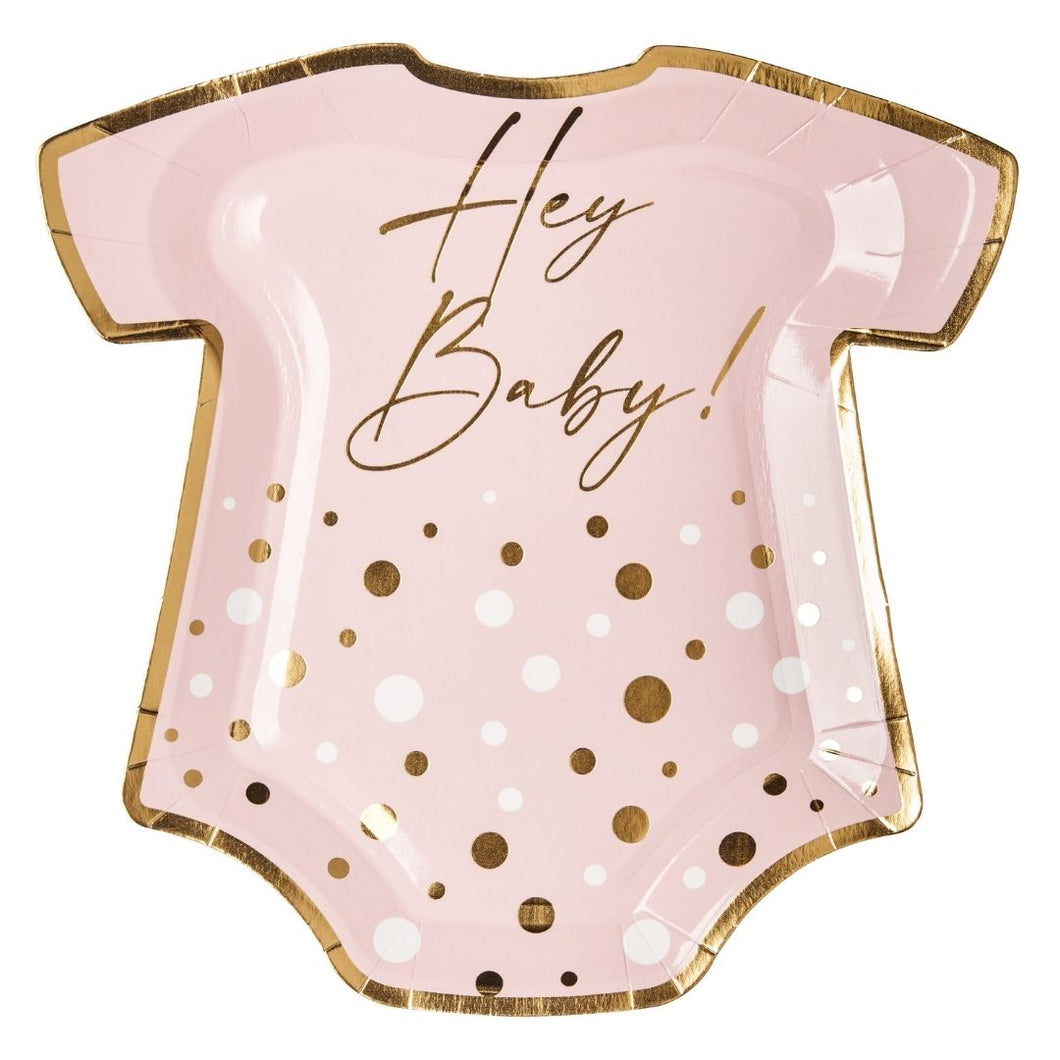 Onesie Die Cut Salad Plate Hey Baby Pink/8 pkg