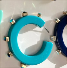 Load image into Gallery viewer, City Girl Jewel Small Hoop -Harbor Blue/Harbor Blue Stones
