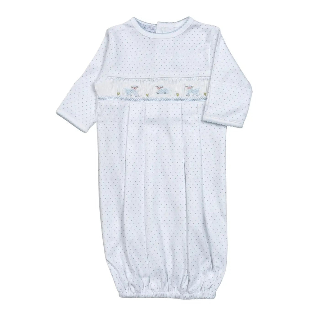 Blue Baby Lamb Hand Smocked Gown