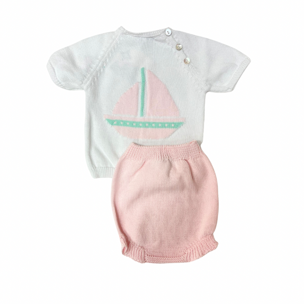 Sailboat Sweater Diaper Set - Pink