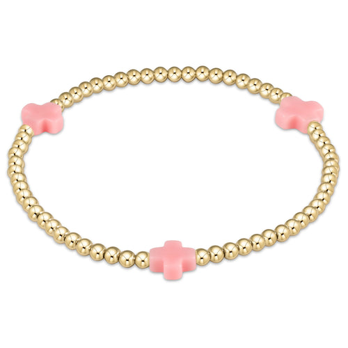 Signature Cross Gold Pattern 3mm Bead Bracelet - More Colors Available