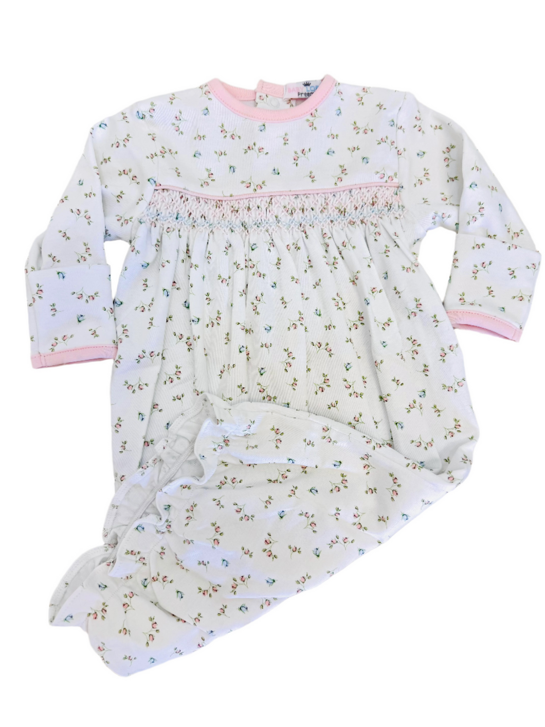 Bella Pink Floral Hand Smocked Bishop Gown