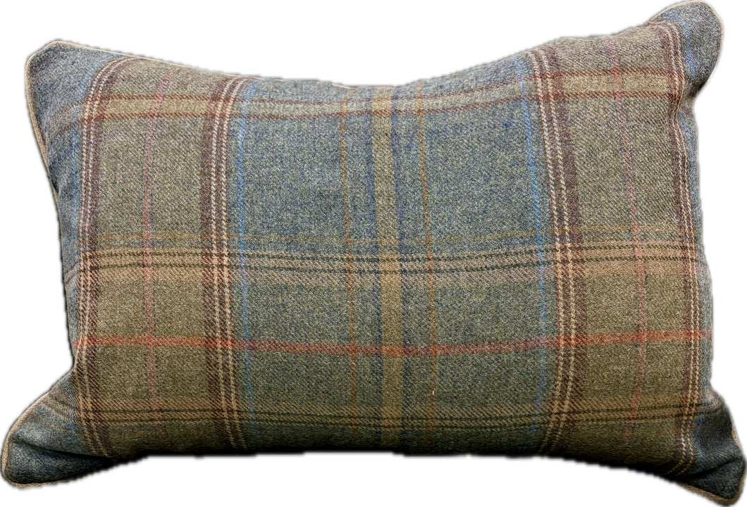 Blue & Brown Wool Plaid Pillow