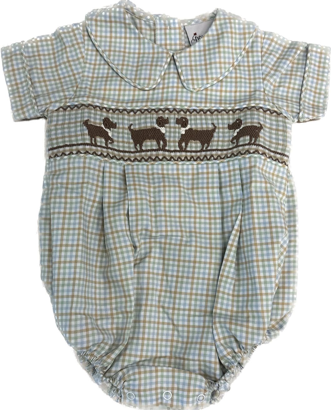 Lab Dogs Smocked Romper Blue & Tan Plaid