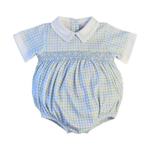 Load image into Gallery viewer, Blue Smocked Check Romper
