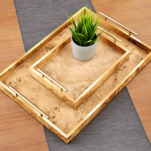 Load image into Gallery viewer, Leiden Burlwood Tray with Gold Handles
