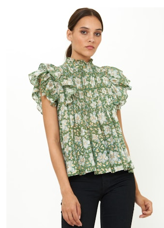 Pintuck Ruffle Top -  Ivy Olive