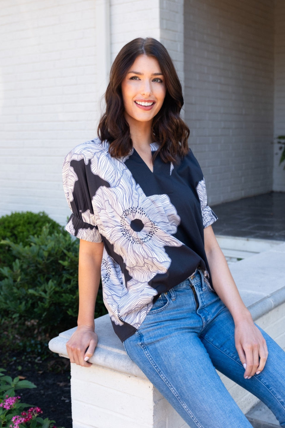 Chloe Blouse in Midnight Poppy