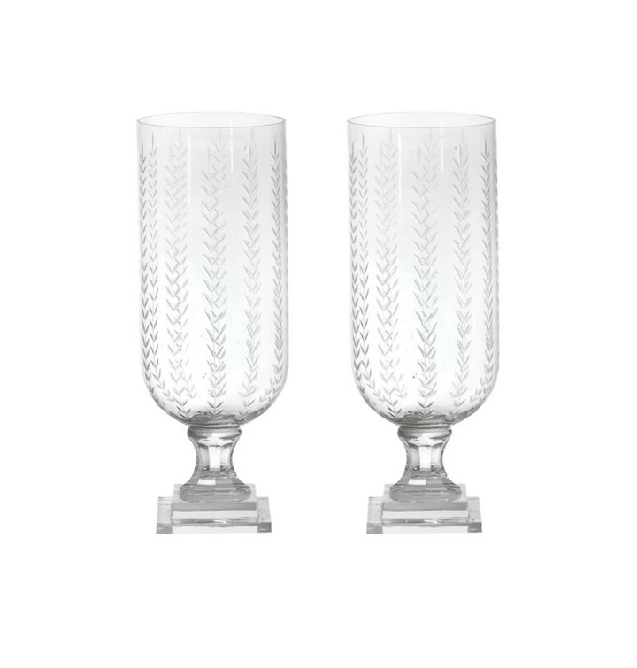 Hurricane Vertical Leaf Cut Glass, Clear - Set/2