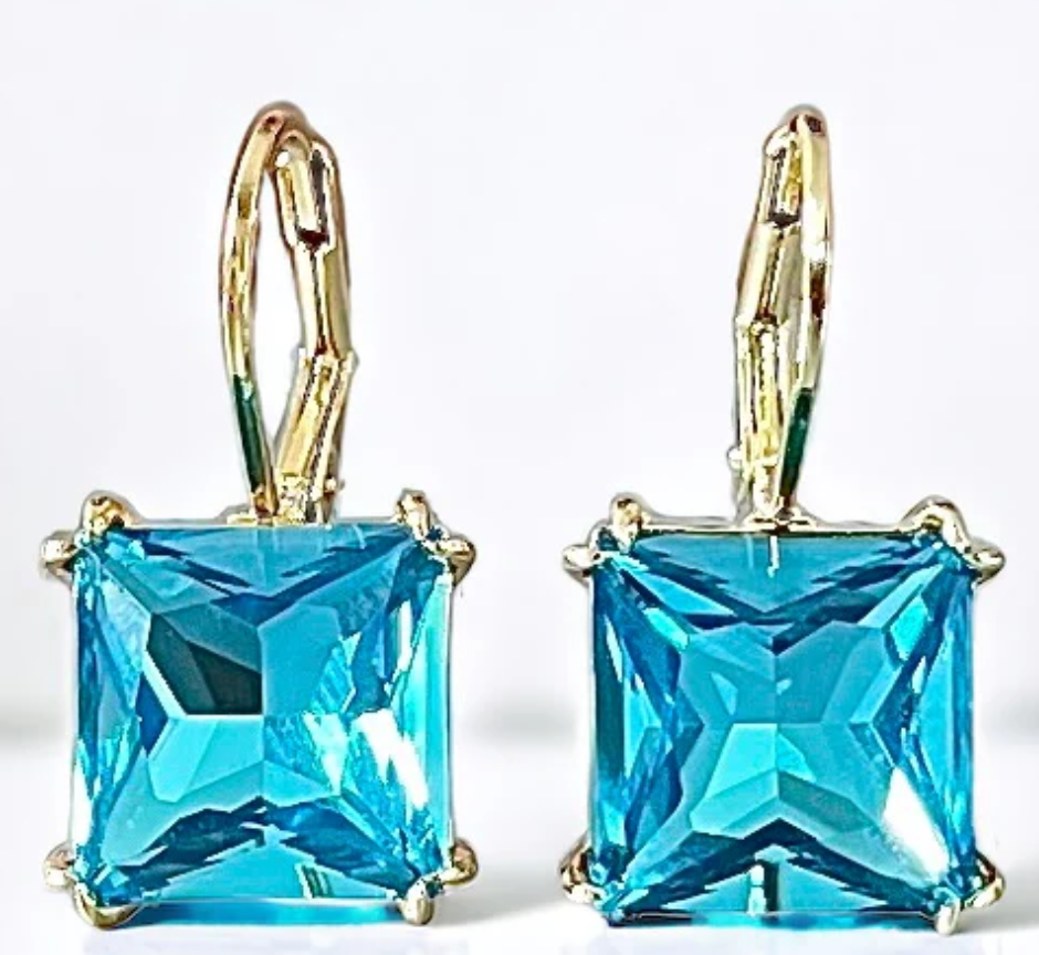 Aquamarine Swarovski Crystal Leverback Earrings