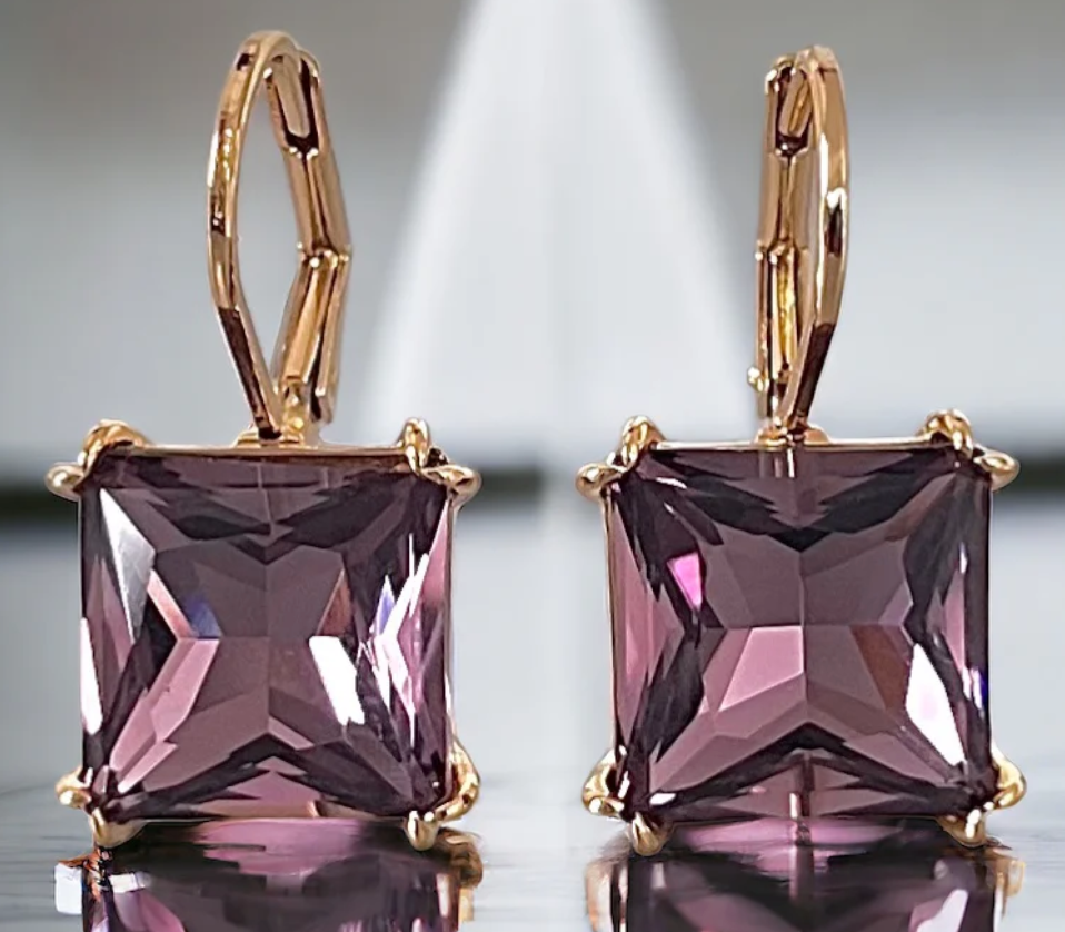 Amethyst Swarovski Element Crystal Leverback Earrings
