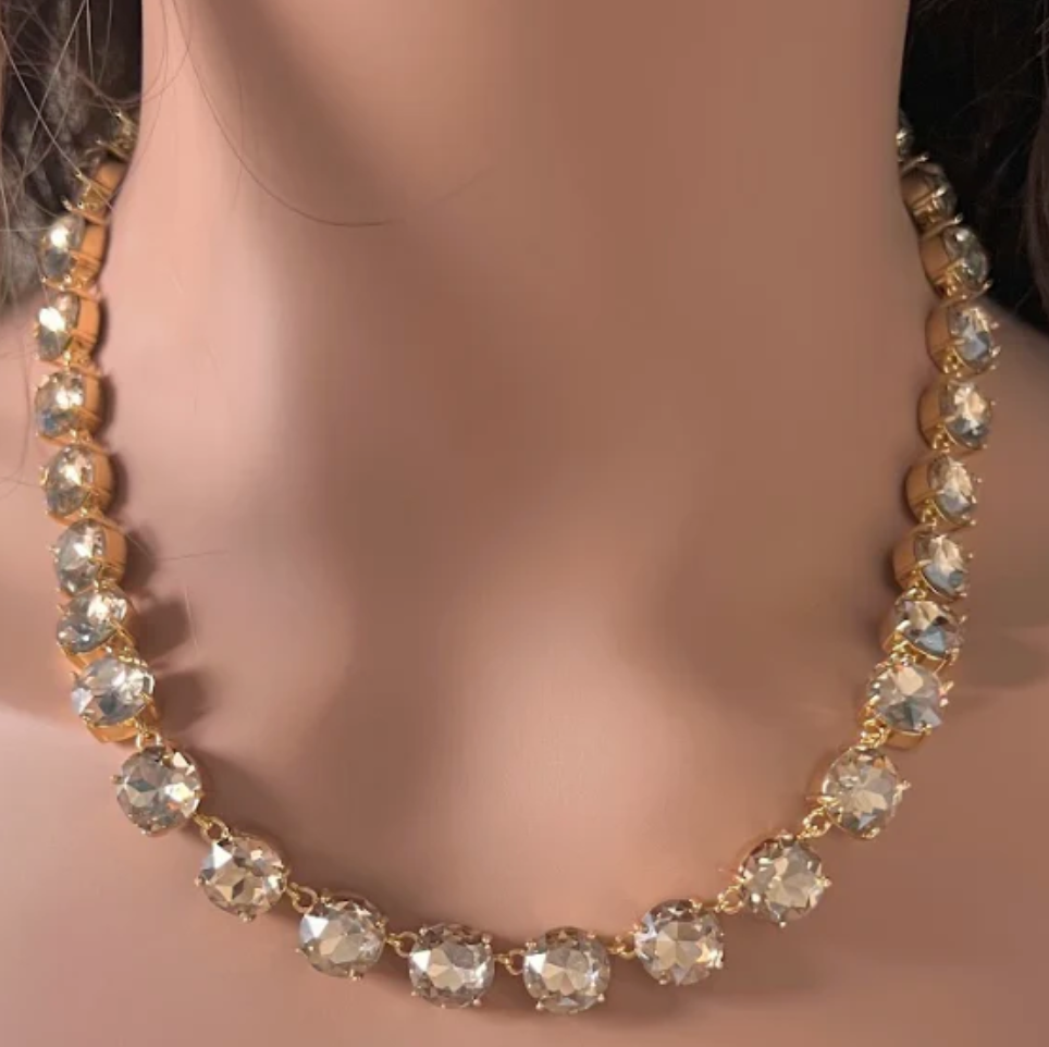 Champagne Swarovski Element Crystal Tennis Necklace – Angela Woods