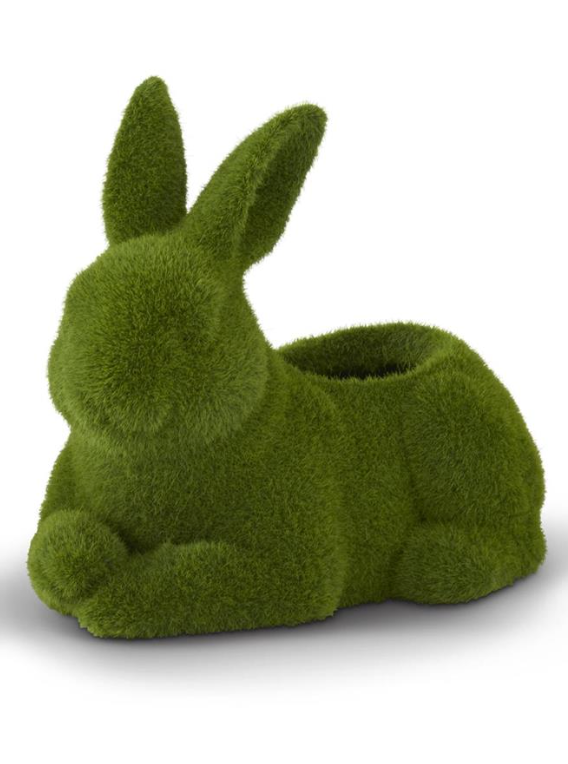 8 inch Green Flocked Mossy Rabbit Container