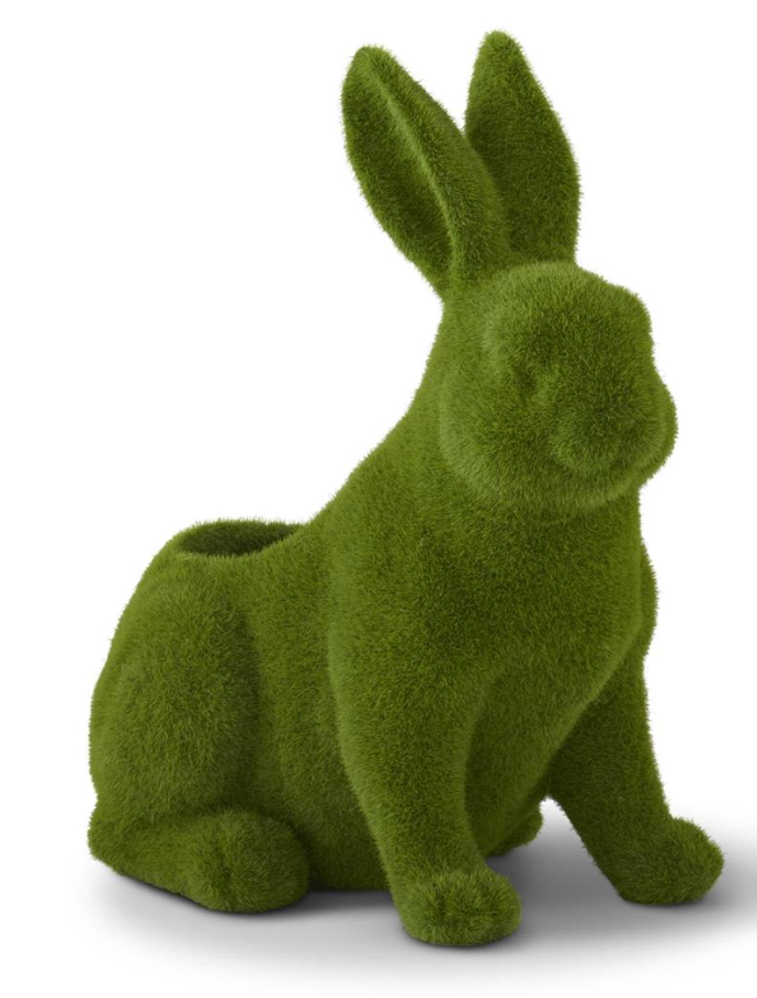 12.5 Inch Resin Green Flocked Mossy Rabbit Container