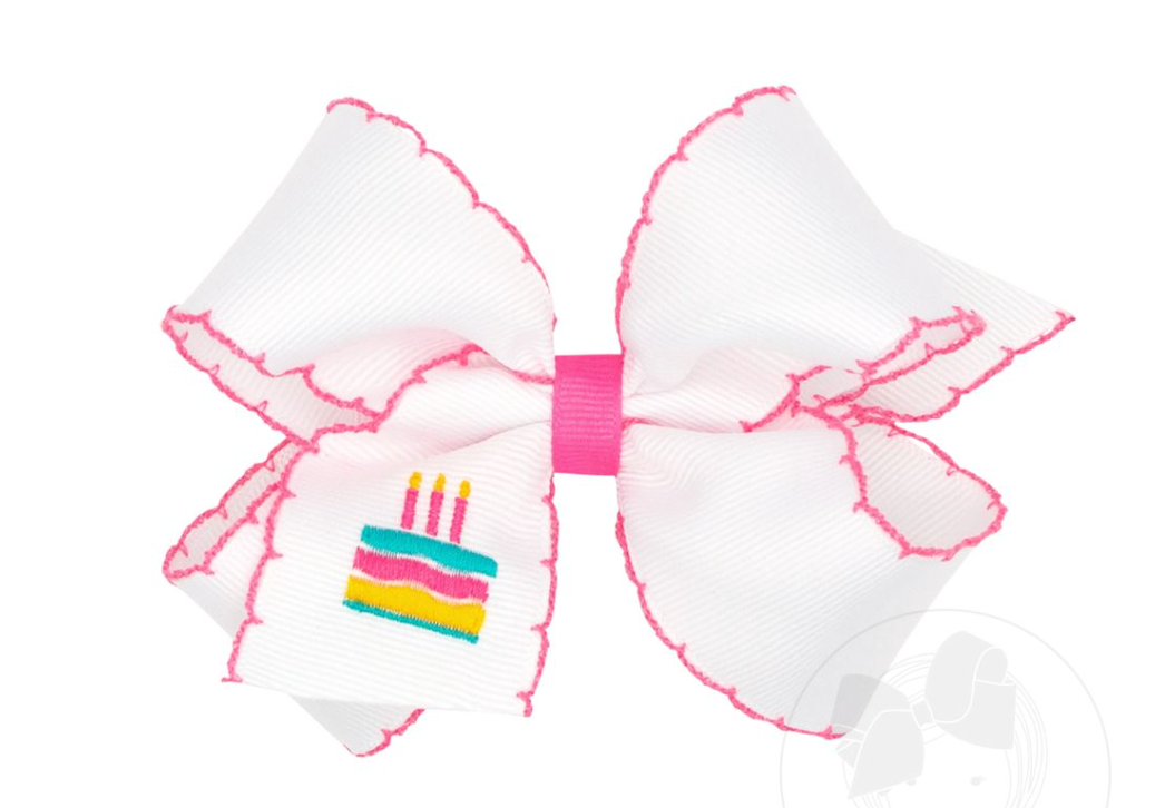 Medium Birthday-themed Grosgrain Hairbow with Moonstitch Edge