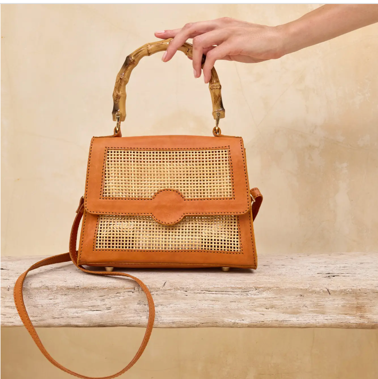 Rattan Cane Weave Small Handbag with Bamboo Handle