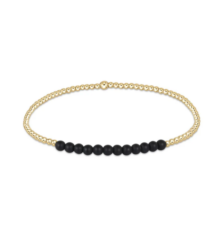 Classic Gold Beaded Bliss 2mm Bead Bracelet - Faceted Onyx