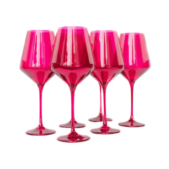 Fuchsia Stemmed Wine Glasses-Estelle Glassware