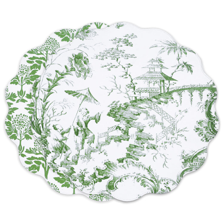 VIDA Chinoiserie Reversible Round Placemats-Green & White