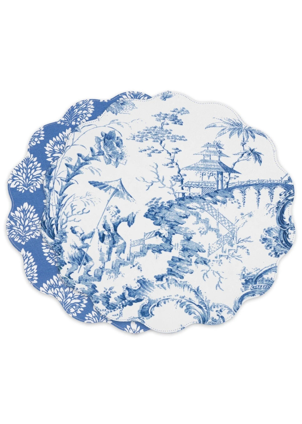 VIDA Chinoiserie Reversible Round Placemats- Blue & White
