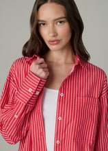 Load image into Gallery viewer, The Boyfriend Button Down Shirt - Cherry Red/White Stripe

