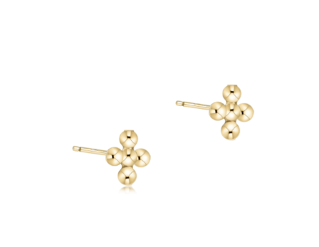 Classic Beaded Signature Cross Small Stud - 2mm Bead Gold
