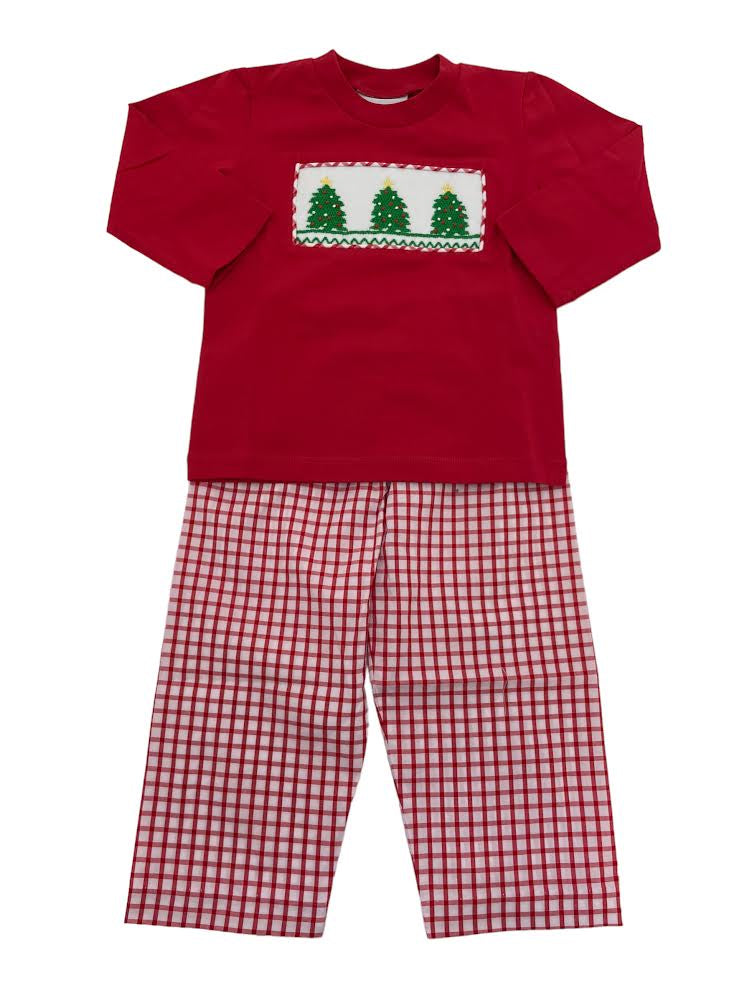 Christmas Tree Red Smocked Set