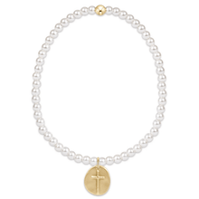 Load image into Gallery viewer, Classic Pearl 4mm Bracelet - Inspire Gold Disc
