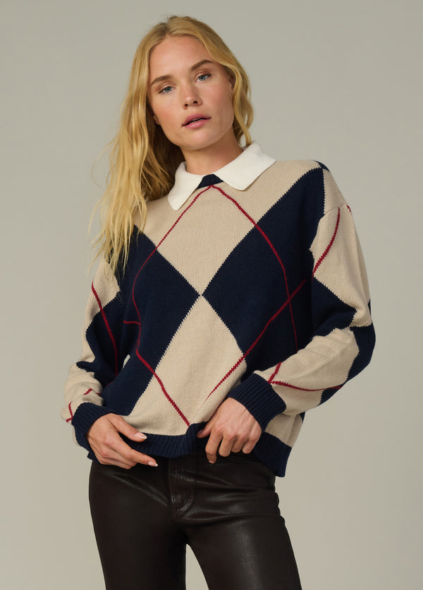 The Jude Collared Sweater - Navy Multi Argyle