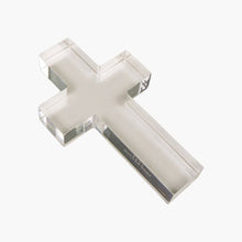 Load image into Gallery viewer, Large Cross Acrylic Weight - Clear &amp; Pink
