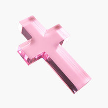 Load image into Gallery viewer, Large Cross Acrylic Weight - Clear &amp; Pink
