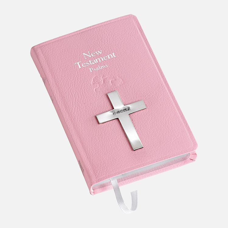Pink New Testament Bible with Sterling Silver Cross