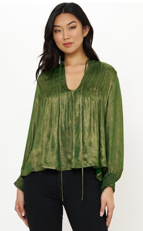 V-Neck Pintuck Blouse- Cairo Green