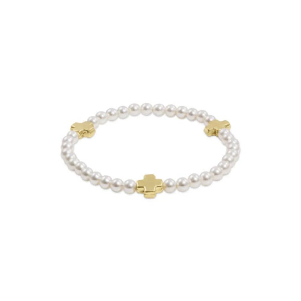 ENewton Extends - Signature Cross Pearl Pattern 4MM Bead Bracelet - Gold