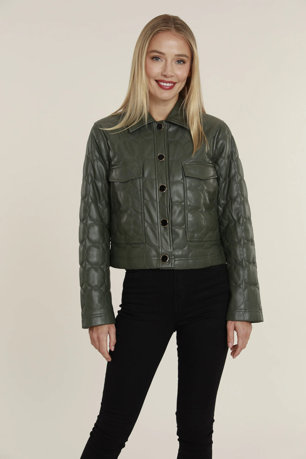 Vegan Leather Quilted Jacket - Available in Army, Beige & Black