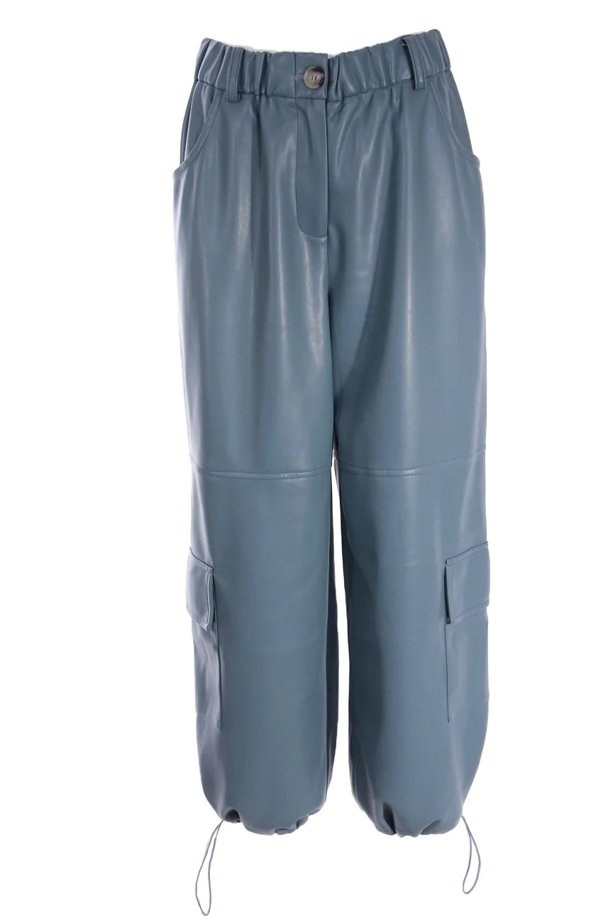 Vegan Leather Cargo Pant Available in Black, Aqua, Ivory & Army