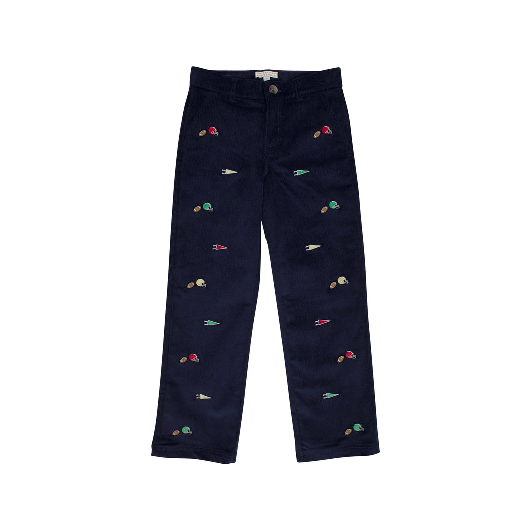 Critter Prep School Pants (Corduroy) Nantucket Navy With Football Embroidery