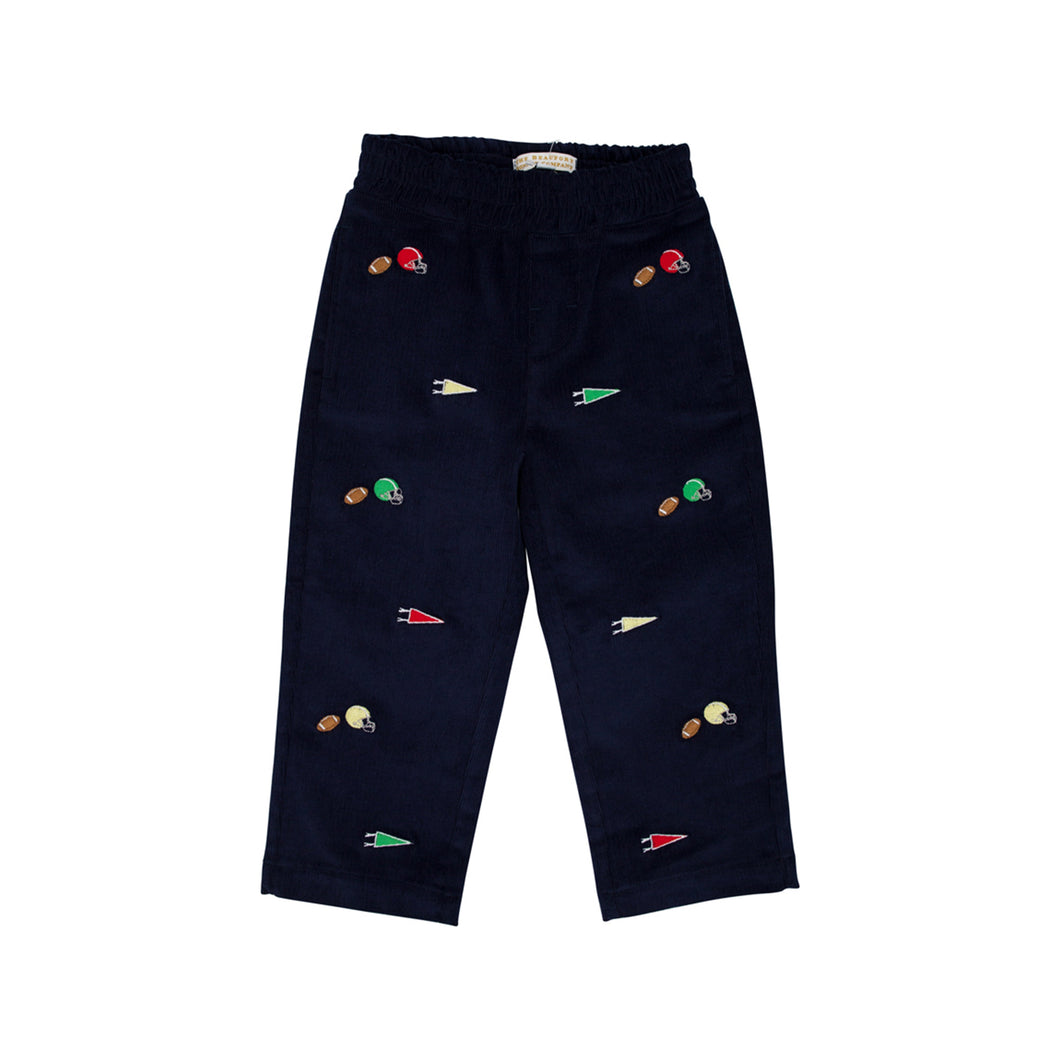 Critter Sheffield Pants (Corduroy) Nantucket Navy With Football Embroidery