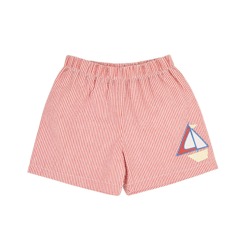 Shelton Shorts Richmond Red Seersucker With Sailboat Applique