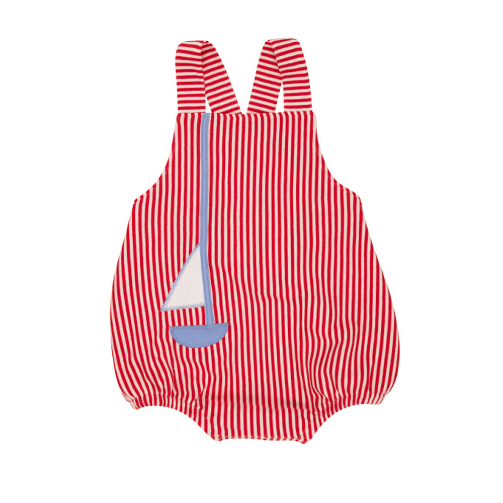 Stillman Sunsuit Richmond Red Stripe With Sailboat Applique
