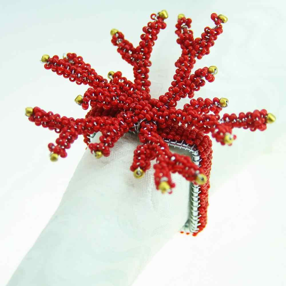 Beaded Napkin Ring- Coral Red